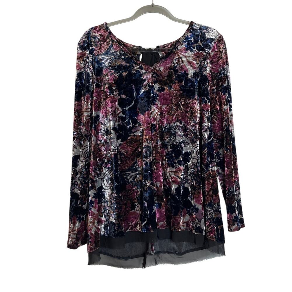 Chelsea & Theodore Floral Velvet Blouse Bow Sheer Trim Size S Whimsigoth Fairy